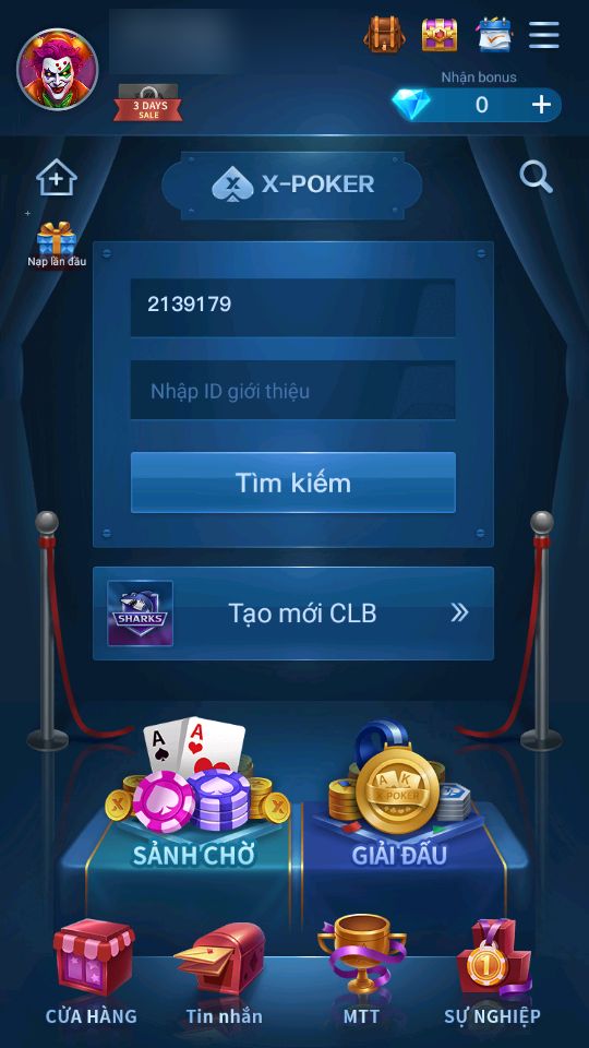 Nhập ID câu lạc bộ rồi bấm Tìm kiếm