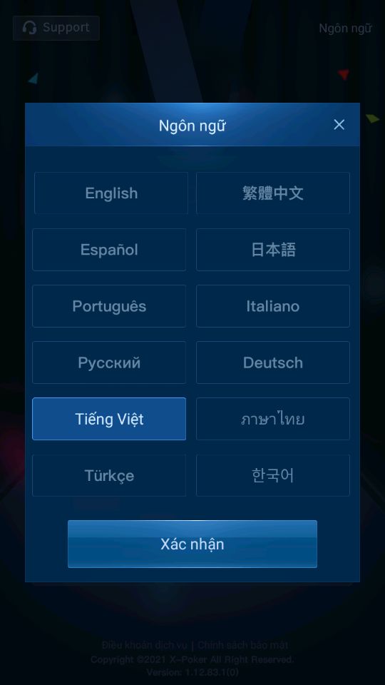 Chọn ngôn ngữ Tiếng Việt