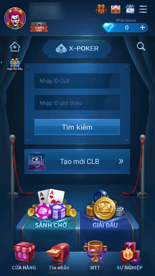 Màn hình chính sau khi đăng ký